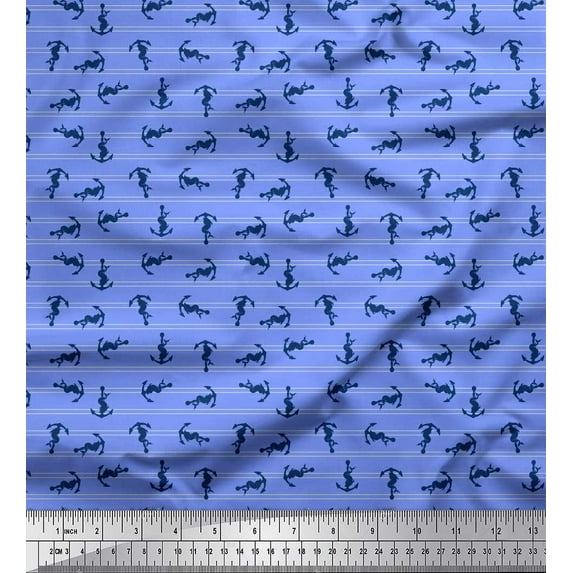 Soimoi Cotton Duck Fabric Stripe,Mermaid & Anchor Hook Shirting Print Fabric by The Yard 42 Inch Wide