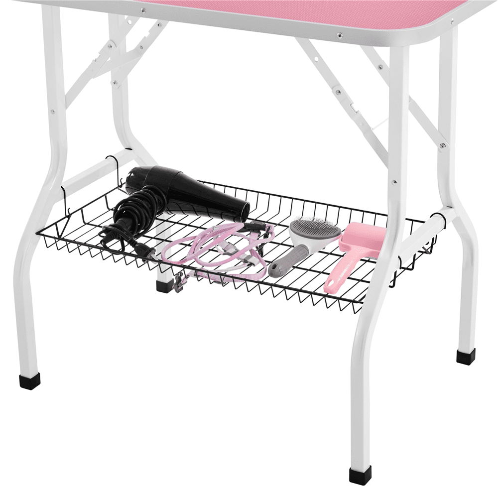Alden Design 36"L Adjustable Foldable Pet Grooming Table, Pink