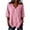 Pink, variant on Women's V-Neck 3/4 Sleeve Blouse, Asymmetric Wrap Linen Top with Decorative Buttons, Loose Fit Casual Tunic
