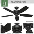 thumbnail image 2 of Hunter 48 inch Outdoor or Indoor Ceiling Fan No Light - Black Ceiling Fan without Light, Standard Mount, For Patio, Porch, Garage, or Living Room, 5 Blades, Pull Chain - Sea Wind 53351, Matte Black, 2 of 9
