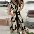 thumbnail image 3 of Ichuanyi Woman Dress Women's Casual Loose Bandage Short Sleeve Printing V-Neck Ankle-Length Dress, 3 of 5