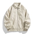thumbnail image 5 of Men's Oversized Retro Streetwear Zip-Up Notch Lapel PU Leather Jacket, Khaki, Size L, 5 of 5