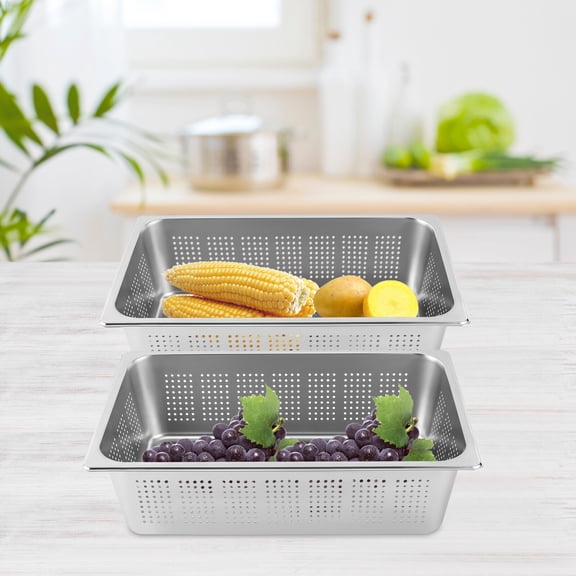 2PCS Full Size Perforated Stainless Steel Steam Table Food Pan 6" Deep Hotel Pan Restaurant and Commercial Stainless Steel Food Containers