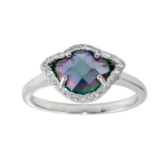 Synthetic Mystic Topaz & Clear CZ Design Ring Sterling Silver Size 9