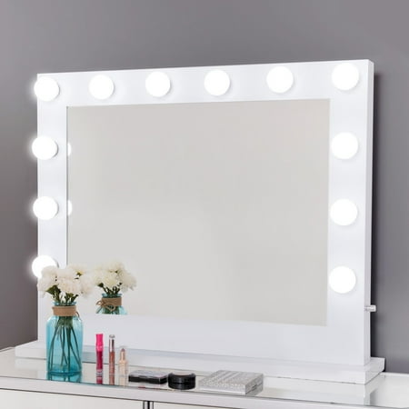 Gymax Hollywood Lighted Makeup Vanity Dressing Mirror Tabletop Dimmer Led White