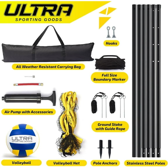 Outdoor Volleyball Net 32x3 Feet with Adjustable Poles and Soft PU  for Backyard, Beach, Pool