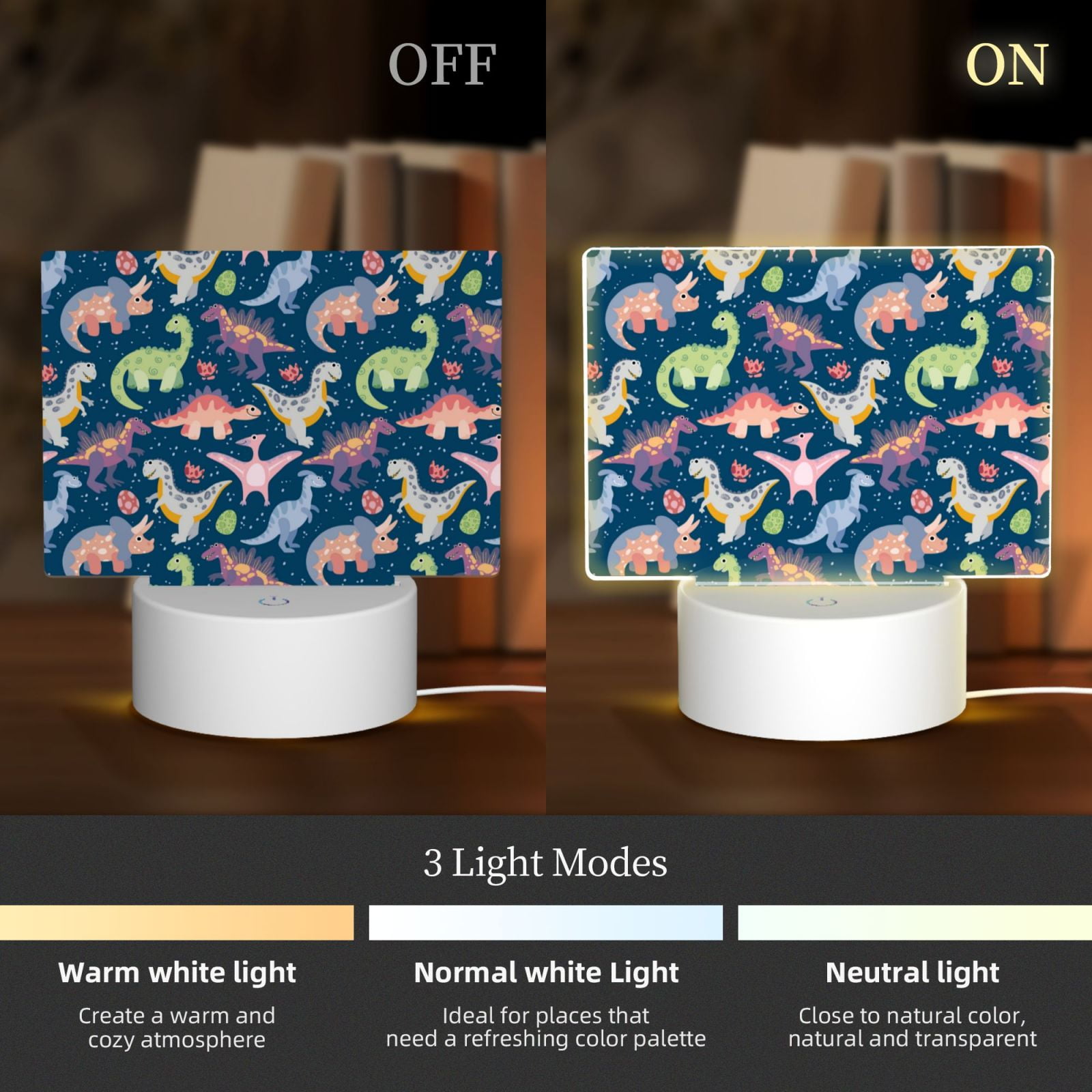 Kdxio Dinosaur Rectangular Acrylic Night Light Acrylic Sleep Night Light Friend Gifts for Birthday Gifts for Women Teens Boys Girls