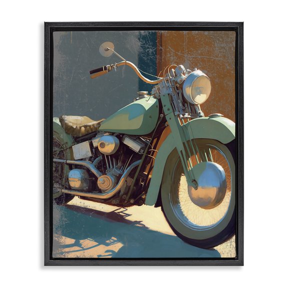 Stupell Industries Traditional Rustic Green Motorcycle Black Floating Frame Canvas Art, 25 x 31, by Enrico McGarrigle