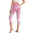 thumbnail image 2 of SCRAWLGOD Tie-Dye Snowflake Pink Elastic Capri Leggings for Women, High Waist Non-See-Through Yoga Leggings with Pockets, Lightweight Breathable Tummy Control Capri Tights, XS, 2 of 7