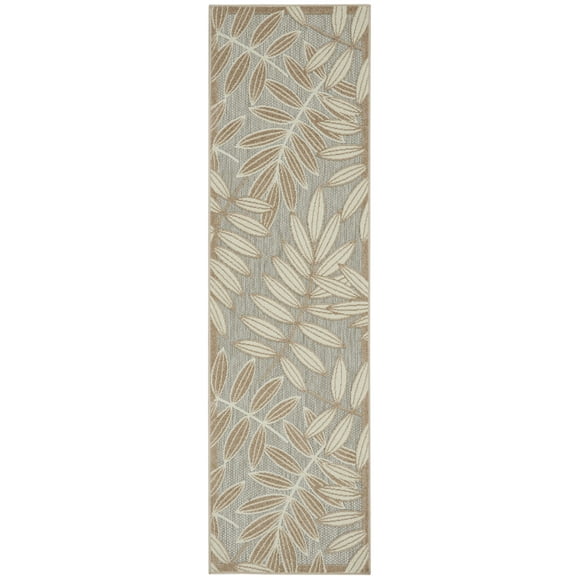 homeroots outdoor 384952 2’ x 8’ Natural Leaves Indoor Outdoor Runner Rug