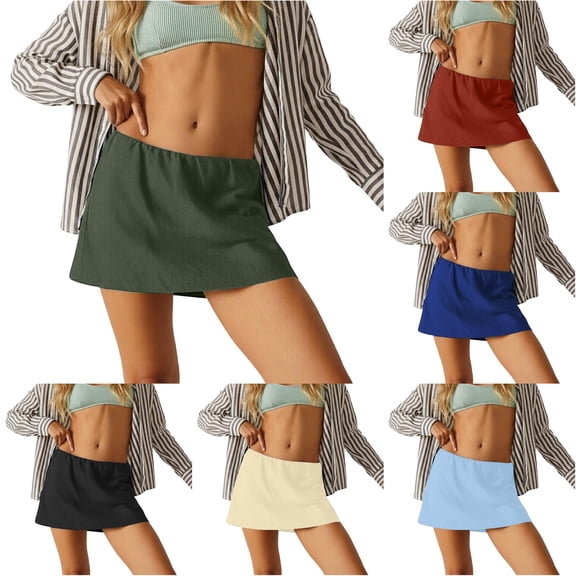 Wxolcjlv Women's Solid Mini Skirt Elastic Waist Casual Beach Short Skirts