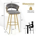 thumbnail image 3 of Costway 4 PCS Velvet Bar Stool  29" Bar Height Stools with Woven Backrest & Gold Metal Legs Grey, 3 of 8