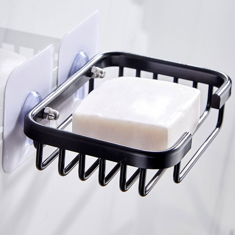 Wall-Mounted Caddy with 4 Hooks, TSV Stainless Steel Soap Dish Tray for  Shower, Bathroom, and Kitchen, Self-Draining, Adhesive, and Removable