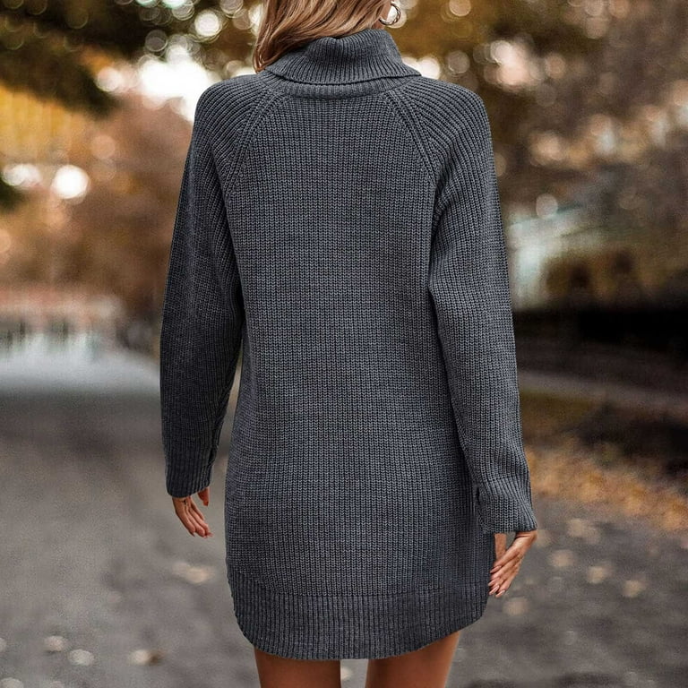 High Neck Sweater Dress for Women Fall Winter Casual Knit
