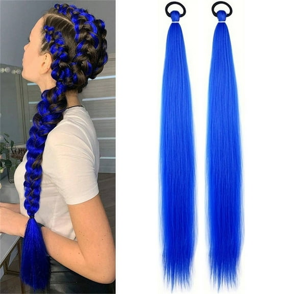 2 Pack Tinsel Long Braid Ponytail Extensions with Hair Elastic Tie,26" Gradient Blend Hair Extensions,Colored Braided Ponytail,DIY Straight Sleek Wrap Around Hairpiece for Women Festival Wacky Rave