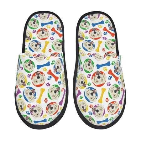 

Honeii Cartoon Labrador Retriever print Slippers Memory Foam House Bedroom Slippers for Women and Men Fuzzy Plush Comfy Faux Fur Lined Slide Shoes-Medium