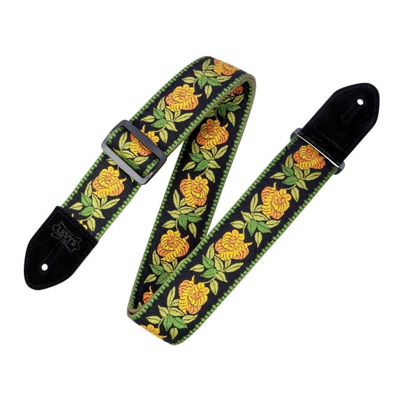 Woven Cotton Guitar Strap - Yellow Rosa