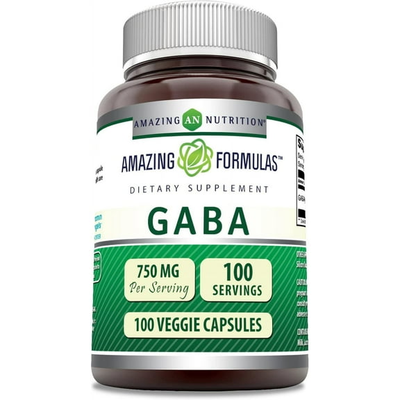 Amazing Formulas GABA 750 Mg per Serving 100 Veggie Capsules Supplement| Non-GMO | Gluten-Free | Made in USA | Ideal for Vegetarians