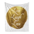 thumbnail image 1 of Live Laugh Love Soft Flannel Fleece Blanket, Inspirational Words Life Message on a Big Color Spot Modern Design, Cozy Plush for Indoor and Outdoor Use, 60" x 80", Pale Coffee Yellow, by Ambesonne, 1 of 6