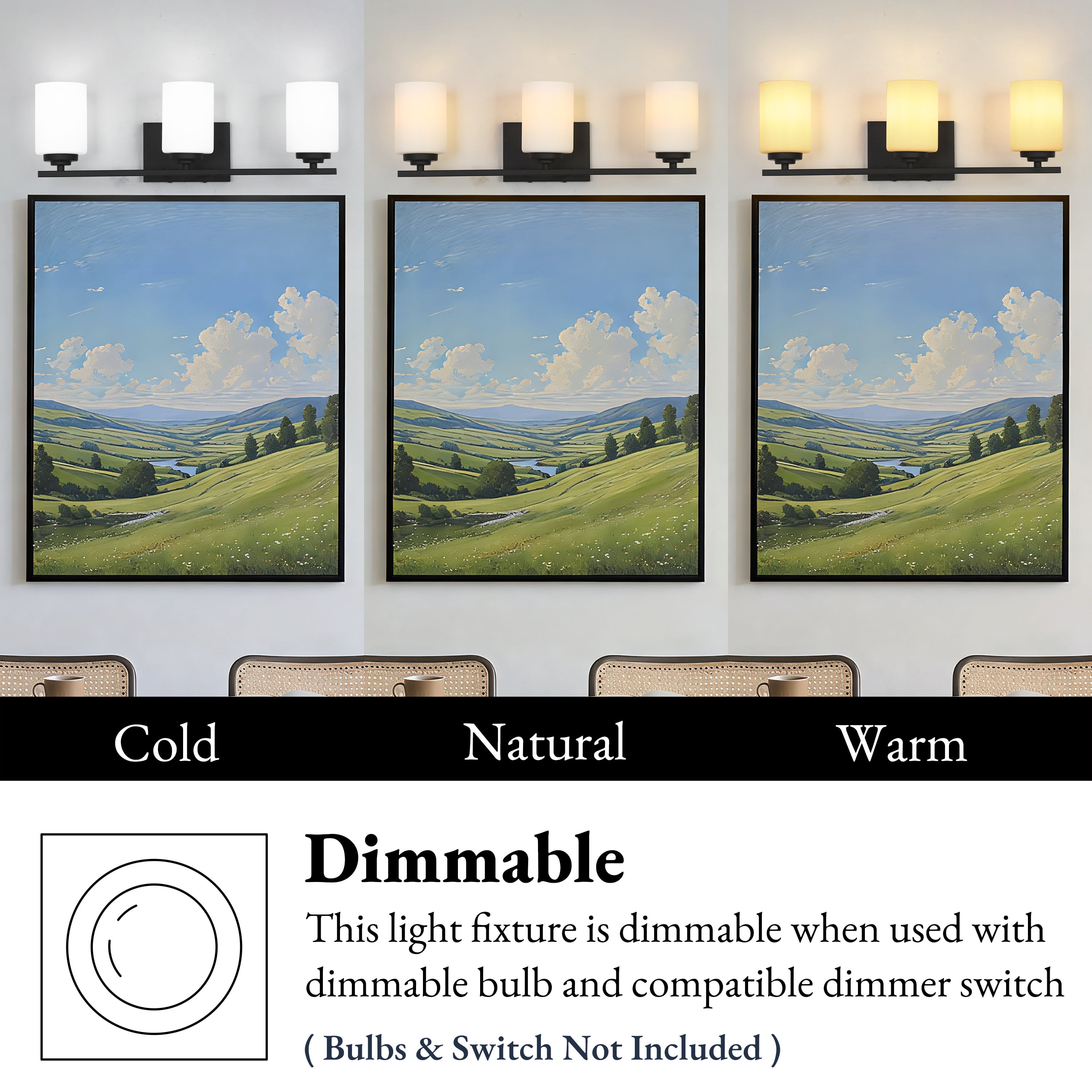 LNC 3-Light Bathroom Vanity Fixture with White Frosted Glass Shades and Oil-Rubbed Bronze Finish