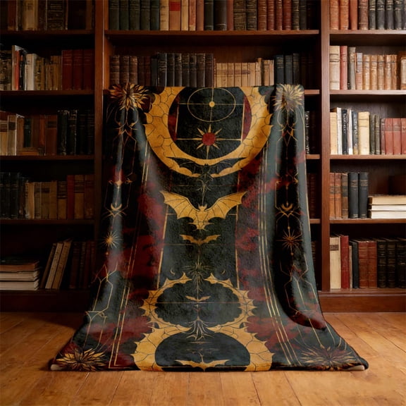 1pc Luxury Gothic Bat & Plush Blanket - Burgundy Black Red Bedspread, Ultrasound-Pressed French Style Bedding Suitable for Bed, Couch, Office - Dark Elegant Throw Gift for, Year-Round Use