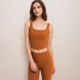 thumbnail image 2 of Women's Square Neck Active Crop Tank Top with Contour Seams Wide Straps and Sculpting Stretch Performance Fabric - Orange, Small, 2 of 5