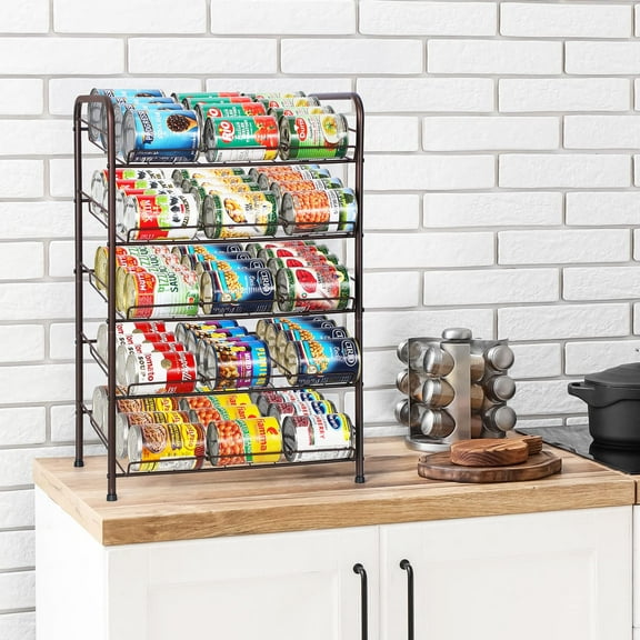 Can Rack Organizer, 5 Tier Stackable Can Storage Dispenser Holds Up to 60 Cans Metal Canned Goods Dispenser Rack for Kitchen Cabinet, Pantry Shelf & Countertop