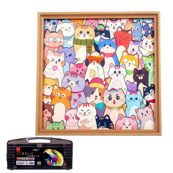 ERK Wooden Coloring Puzzle DIY Wooden Coloring Cat Puzzle 3D Cat Coloring Puzzle Colorful Cat Shaped Wooden Puzzle Enthusiasts Home,10ml