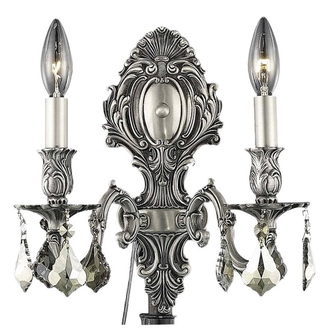 Elegant Lighting Monarch Traditional 2 Light E12 Pewter Wall Sconce Crystal