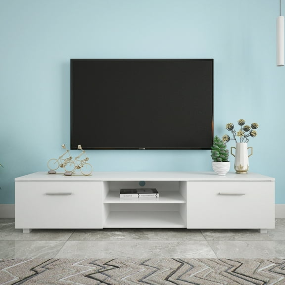 Zechuan TV Stand with 2 Storage Cabinets for TVs up to 70", White