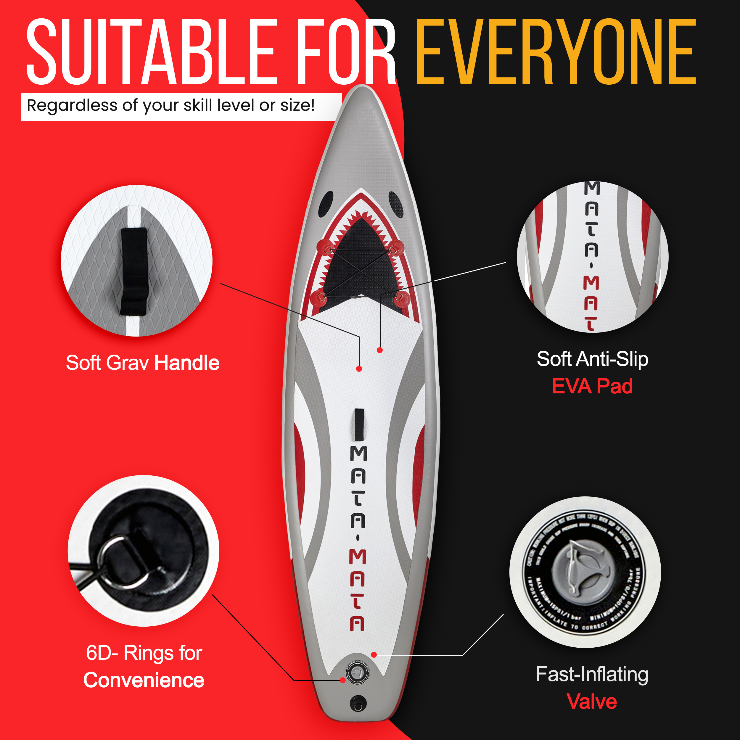 Mata Mata Shark 10' Fishing Paddle Board with Non-Slip Deck, Waterproof Bag, Leash, Paddle & Hand Pump