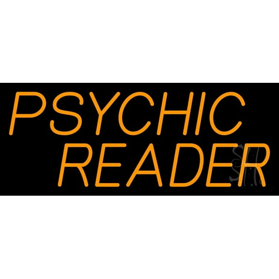 Orange Psychic Reader LED Neon Sign 13" Tall x 32" Wide - inches Black Square Cut Acrylic Backing, with Dimmer - Bright and Premium built indoor LED Neon Sign for Storefront.