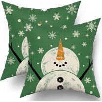 Green Christmas Pillow Covers 18x18 Inch Set of 2, Xmas Snowman Snowflakes Snow Winter Themed Decorative Throw Pillow Cases Cushion Covers Holiday Decoration Gift Farmhouse Sofa Couch Bed Decor