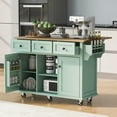 thumbnail image 3 of Harper & Bright Designs Kitchen Island with Drop Leaf and Wheels Rolling Kitchen Cart with Storage and Cabinet and 3 Drawers for Dining Room, Mint Green, 3 of 20