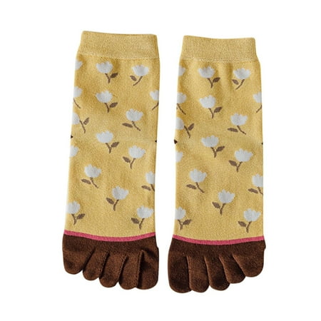 

LBECLEY Wide Boot Socks Women Autumn and Winter Five Finger Socks Pure Cotton Toe Socks Flowers Socks Long Compression Socks Men A One Size