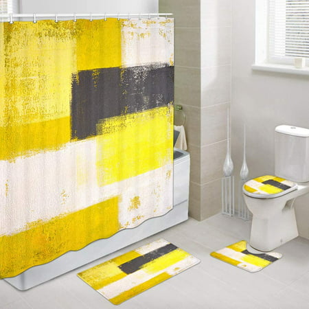 Bath Mat Set Contour Toilet Cover, Yellow And Gray Bathroom Accessory Set
