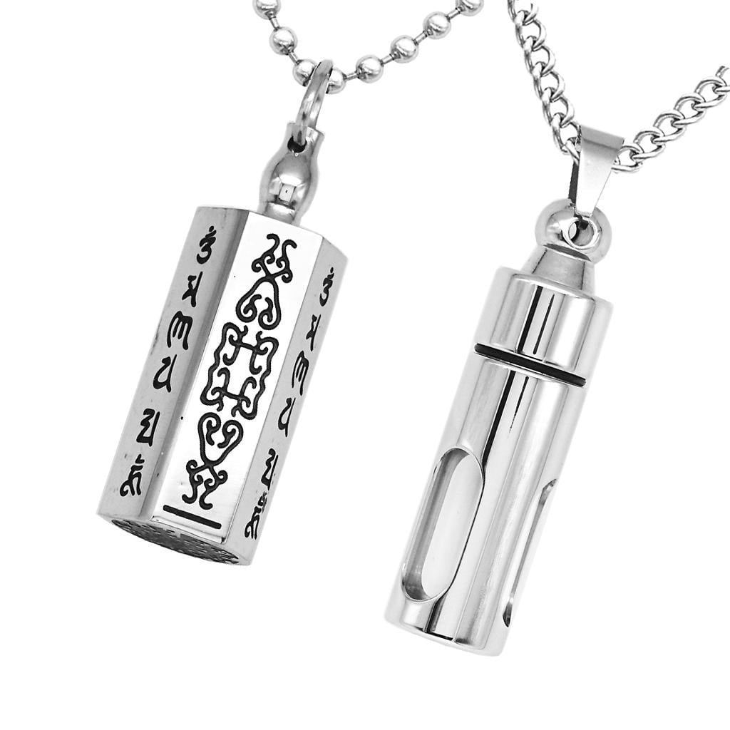 2Pcs Glass Tube Urn Keepsake Pet Memorial Buddhist Pendant Mens Necklace