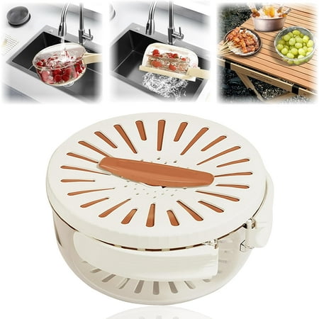 

fruit washing bowl with strainer&Lid ，Collapsible Handle 2-in-1 drainer Basket，Kitchen small draining and preservation bowl，Suitable for Washing berry and Vegetables(brown）