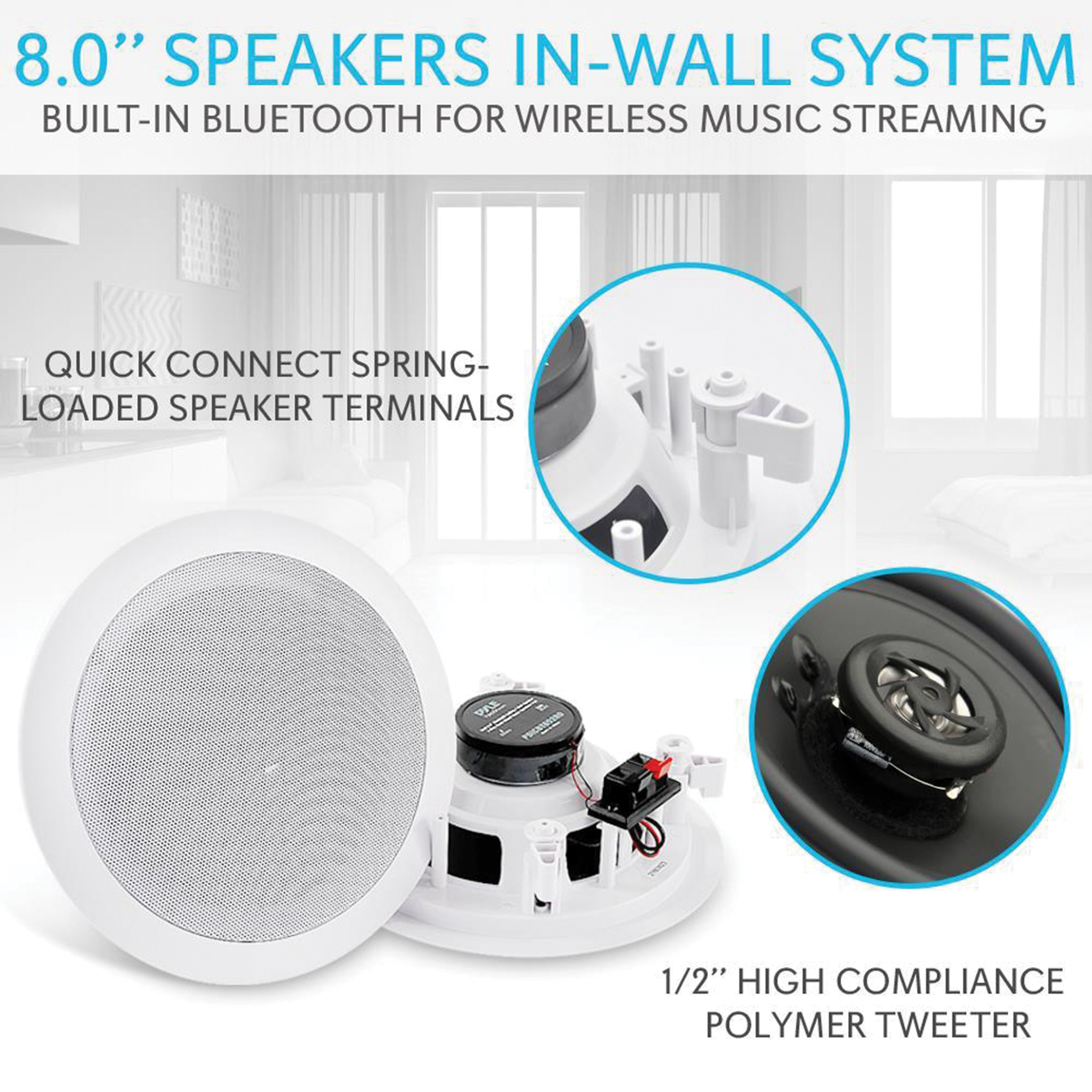 Pyle PDICBT852RD 8 Inch 250 Watt Bluetooth In Ceiling Wall Speakers, 2 Pack - image 5 of 14