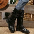 thumbnail image 2 of YLYL Women's Combat Boots Vintage Buckle Leather Lace up Side Zip-up Knee High Platform Mid Calf Boots, 2 of 9