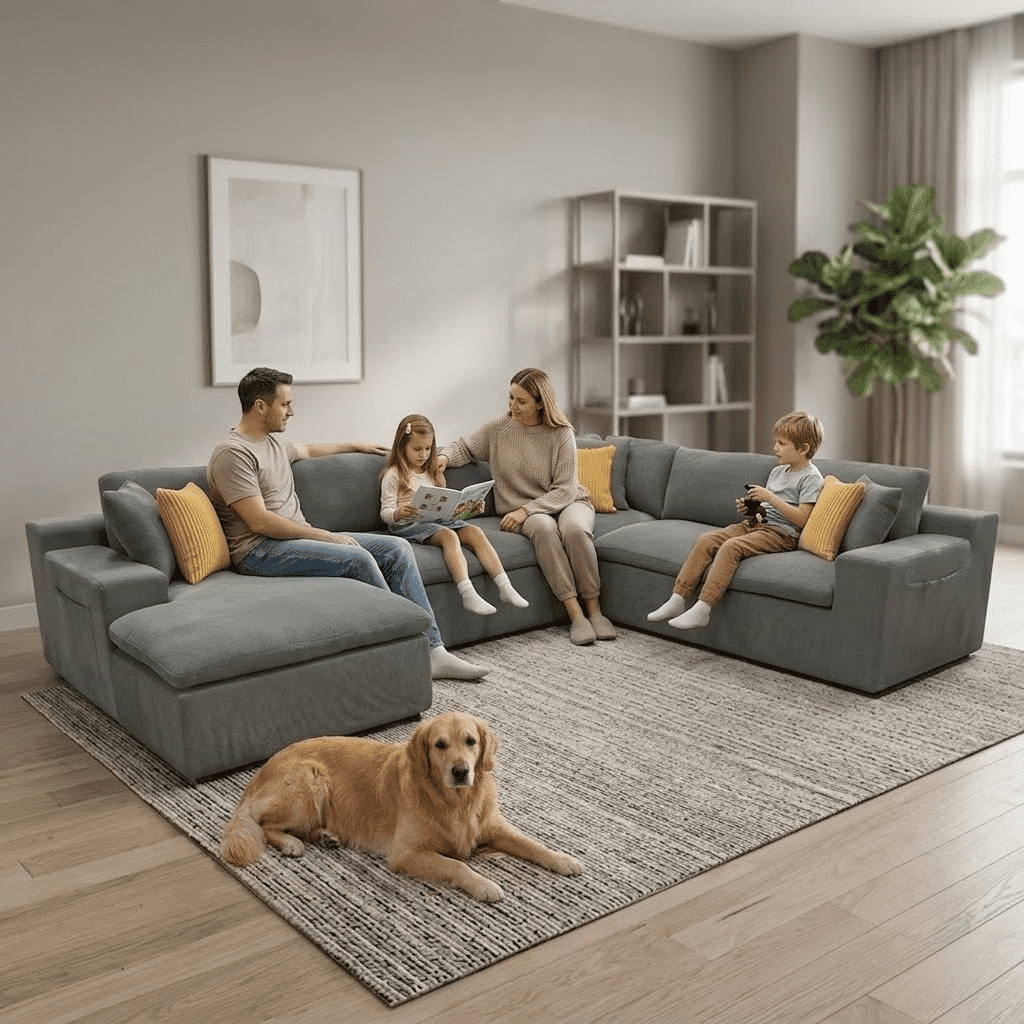 Howcool 135" Oversized Cloud Couch Modular Sectional Sofa, Deep Seat Sectional Couch with Side Pockets & Toss Pillows, 6 Seat Upholstered Sofa with Toss Pillows for Living Room,Grey