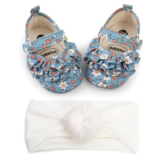 Uccdo 0-18M Baby Girls Floral Print Flats Newborn Princess Ruffled Dress Shoes First Walkers