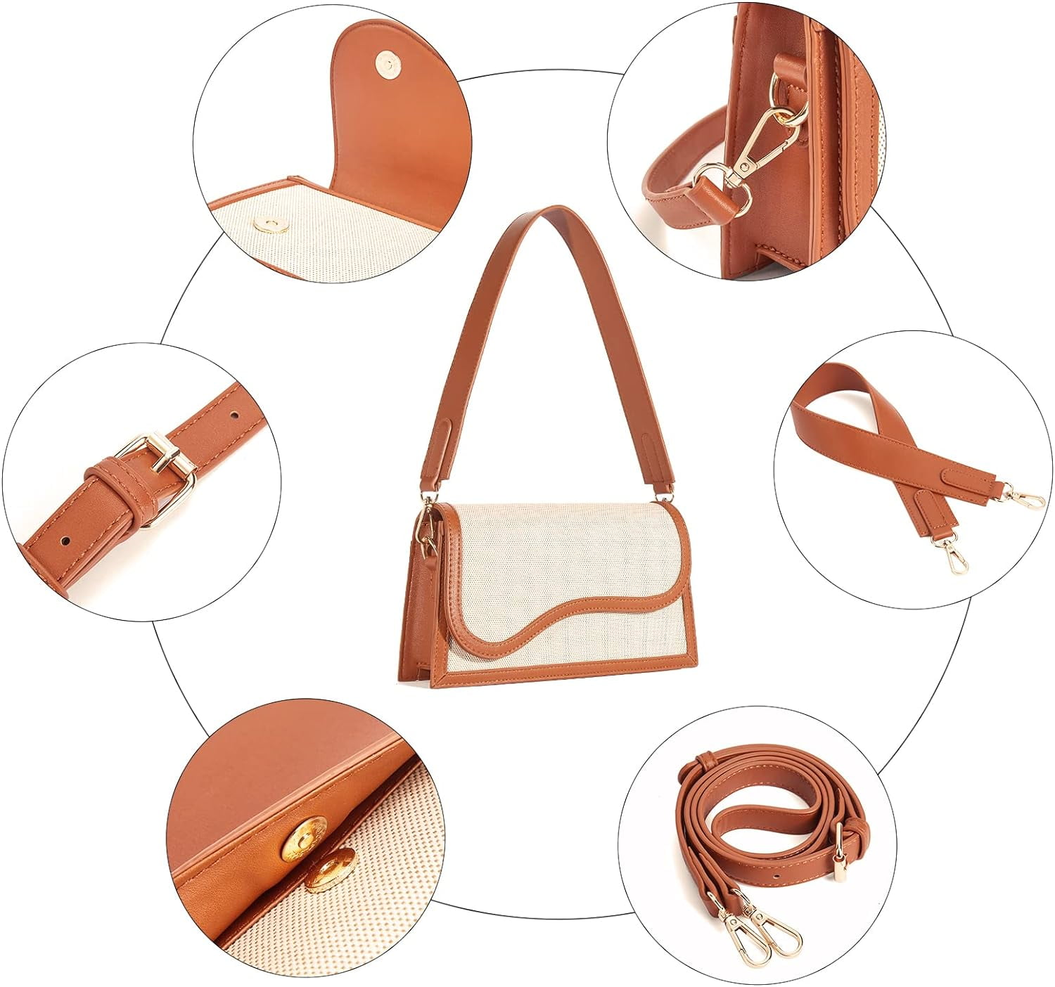 Shoulder Bag for Women, Vegan Leather Women's Shoulder Purses Handbags with 2 Removable Strap Crossbody Bag Purses