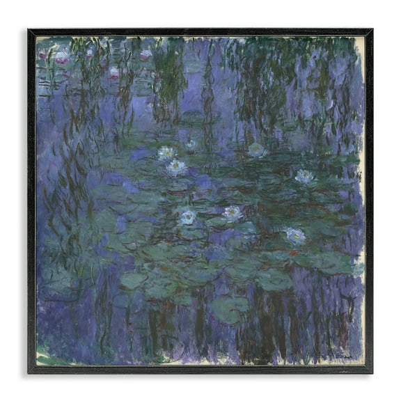 Stupell Industries Classic Monet Blue Water Lilies Landscape & Nature Painting Black Framed Art Print Wall Art, 12 x 12