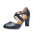 thumbnail image 2 of Zpanxa High Heels Shoes Women's Solid Color Buckle Round Toe Low Cut Chunky Heel High Heeled Shoes Shoes for Women Blue 42, 2 of 5
