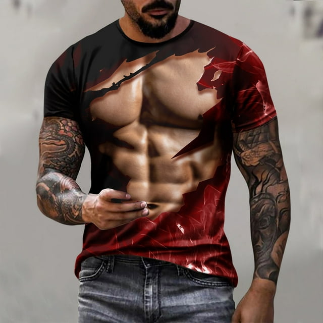 Shorts pour Hommes, T-Shirt Décontracté pour Hommes, T-Shirt Imprimé Muscle, Tee-Shirt Graphique, Manches Courtes, Col Rond, Vêtements de Printemps et d'Été
