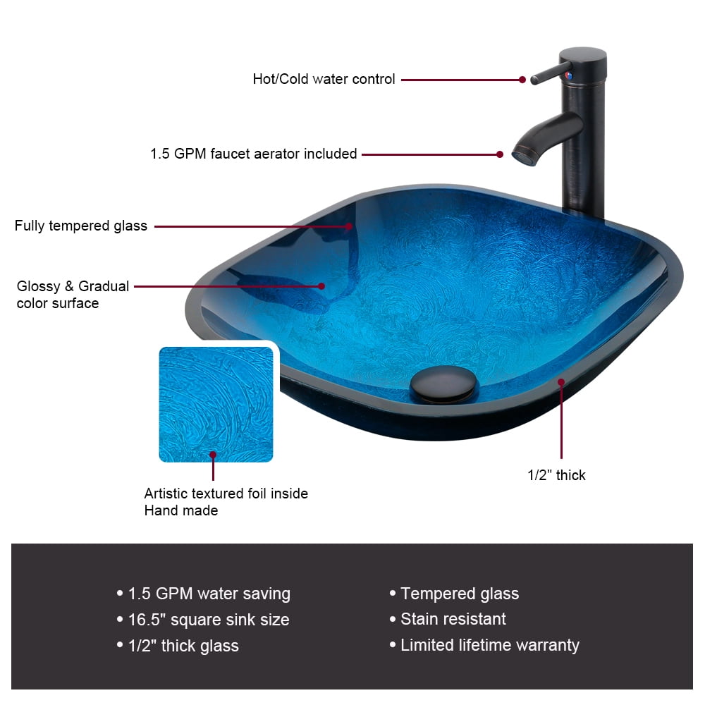 Eclife 24" Farmhouse Bathroom Vanity with Rustic Brown Wood Top,Blue Glass Sink, Water Save Faucet,Solid Brass Pop Up Drain
