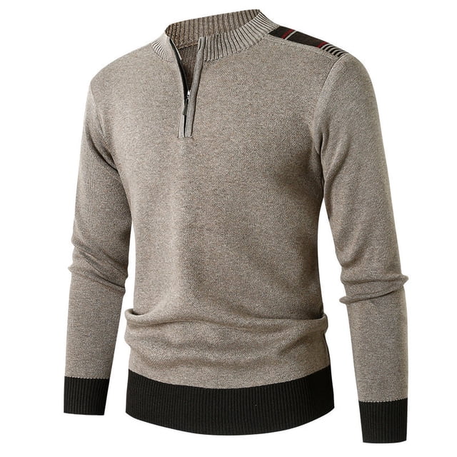 RXIRUCGD Haut Tricoté Demi-Fermeture à Glissière pour Hommes, Chemise à Manches Longues Col Montant, Kaki, Taille : 2TG