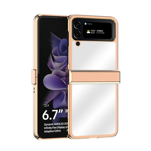SaniMore for Samsung Galaxy Z Flip 4 6.7" Case, Plating Mirror 2 in 1 Folding Design for Women Girls Hard PC Ultra-Thin Lightweight Shockproof Protective Cover for Samsung Z Flip 4, Rosegold