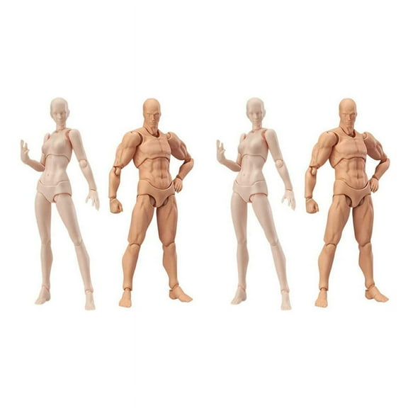 2X Body Doll, Artists Manikin Blockhead Jointed Mannequin Drawing Figures Male Female Set (Skin Color)